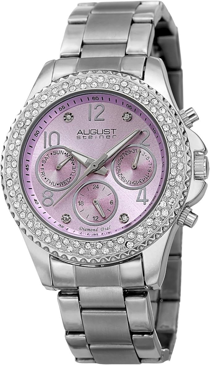 august steiner 女式多功能手表 – 3 个子表盘星期,日期和gmt 彩色